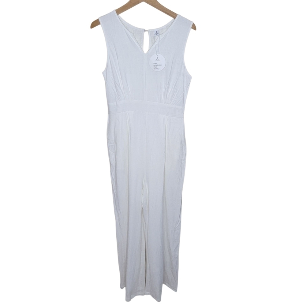 NWT Anrabess White Sleeveless Jumpsuit Smocked Upper Size Medium